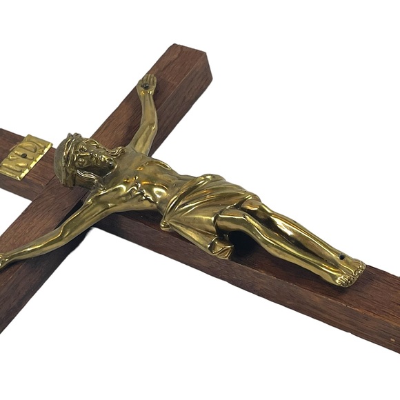 Vintage Other - Vintage solid wood brass Jesus wall Crucifix Catholic Religious